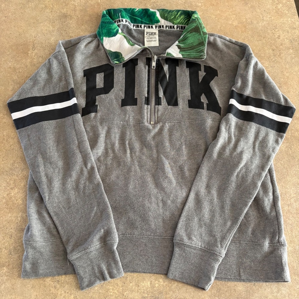 Y2K PINK Victoria's Secret Pullover Sweatshirt Quarter Zip Tropical XS